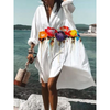 Women Fashion Casual Loose Lapel Mid-Length Floral Print Shirt Dress