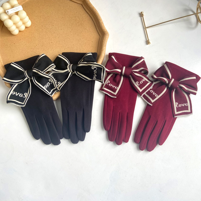 Women Fashion Simple Love Knitted Bowknot Gloves