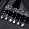 Simple Long Length Design Women Sterling Silver Natural Pearl Earrings