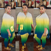 Plus Size Women Casual Gradient Color V-Neck Slit Loose Two-Piece Fashion Set