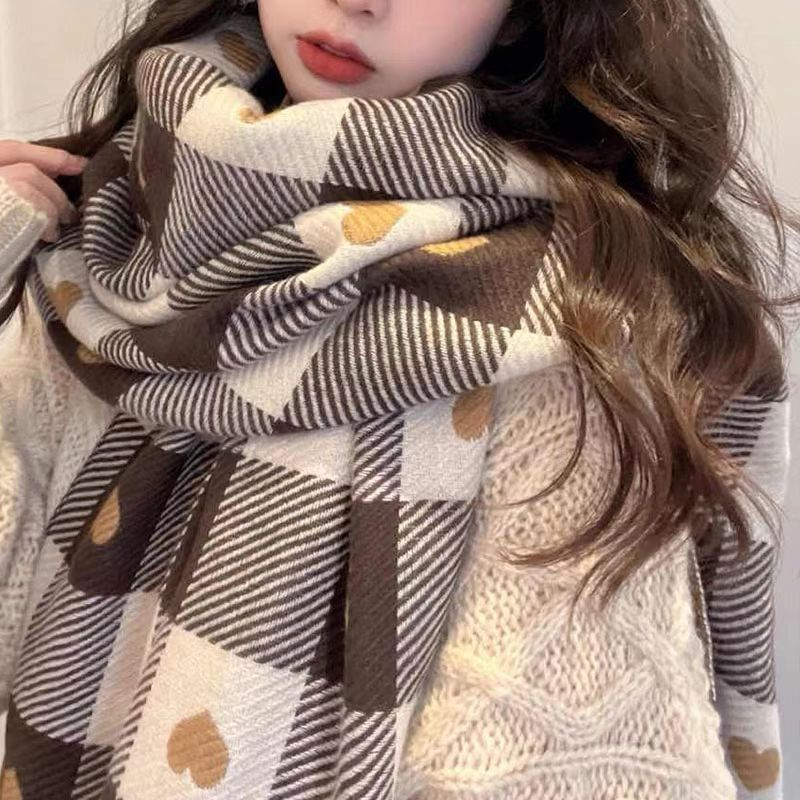 Women Fashion Love Plaid Cashmere Scarf