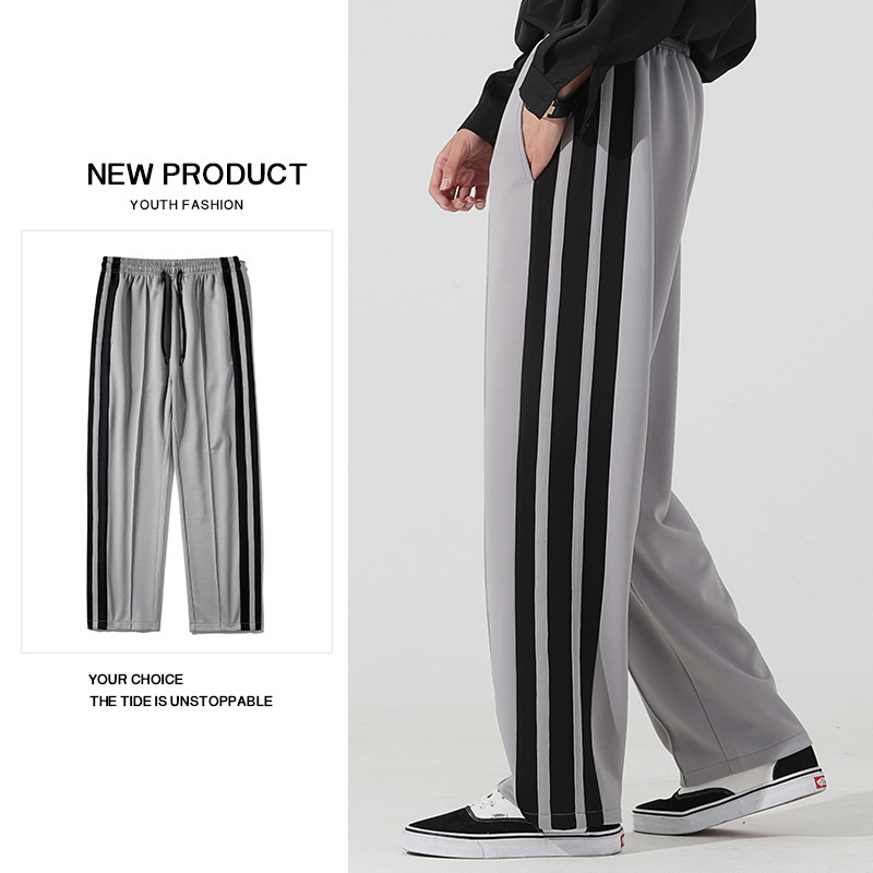 Men Casual Pants Loose Straight Stripe Sports Pants