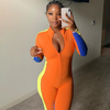 Women Athleisure Color Blocking Long Sleeves Lapel Zipper Sports Jumpsuits