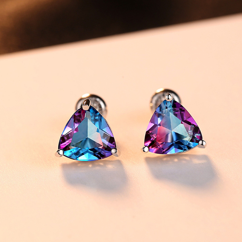 Women'S Fashion Sparkling Rainbow Stone Colorblock Sterling Silver Earrings