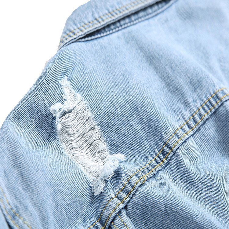 Men Cotton Ripped Denim Jacket