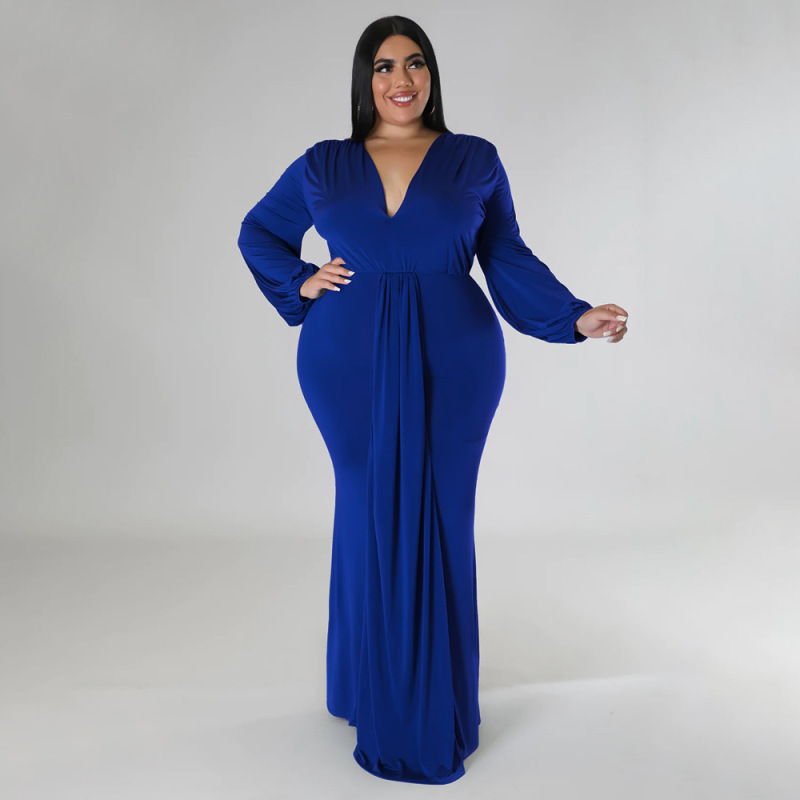 Fashion Plus Size Women'S V-Neck Dress