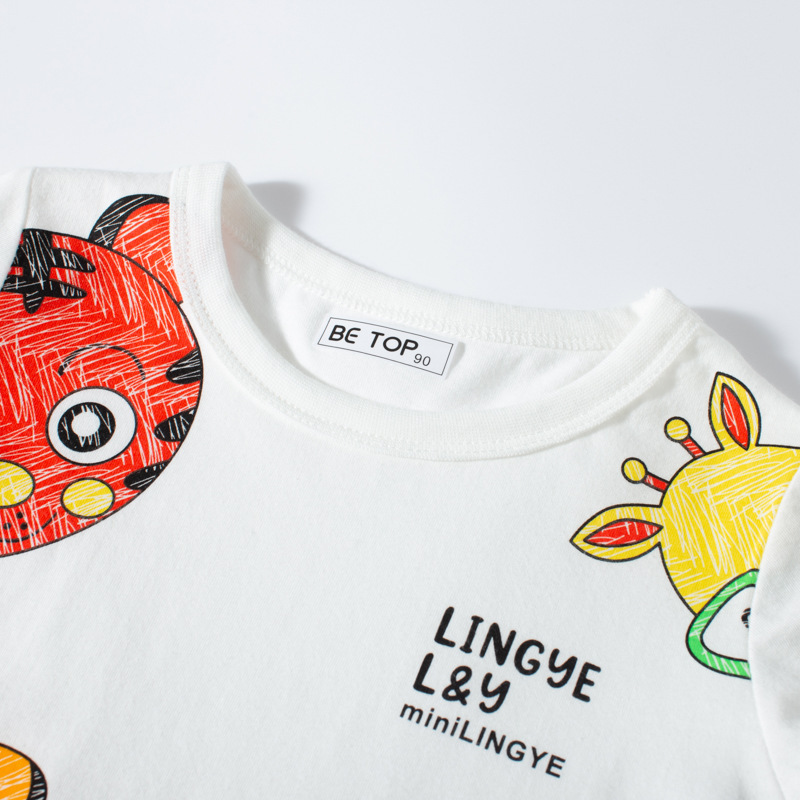 Kids Boys Cute Cartoon Animal Round Neck Short-Sleeved T-Shirt