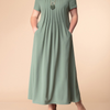 Plus Size Women'S Casual Basic Solid Color Round Neck Short Sleeve Maxi Dress