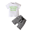 Toddlers Newborn Baby Fashion Boys Short-Sleeved Letter Top And Plaid Shorts 2pcs Set
