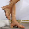 Plus Size Women Fashion Slip Toe Block Heel Strap Solid Color Sandals