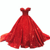 Women Elegant Vintage Off-The-Shoulder Sequins Sweep Length Wedding Evening Dress