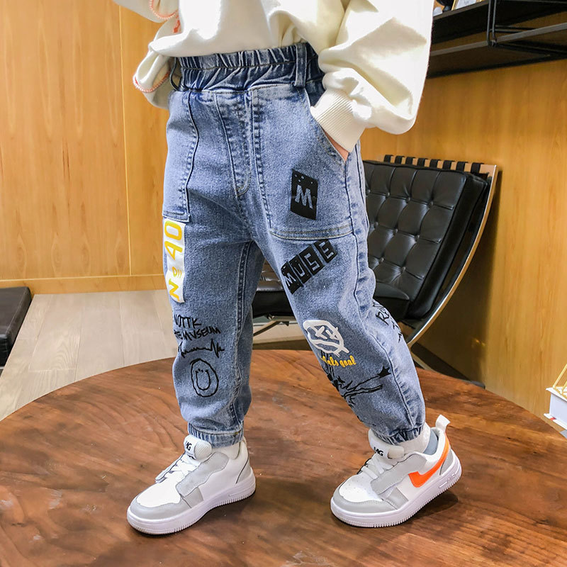 Kids Boys Casual Letter Pattern Elastic Denim Pants