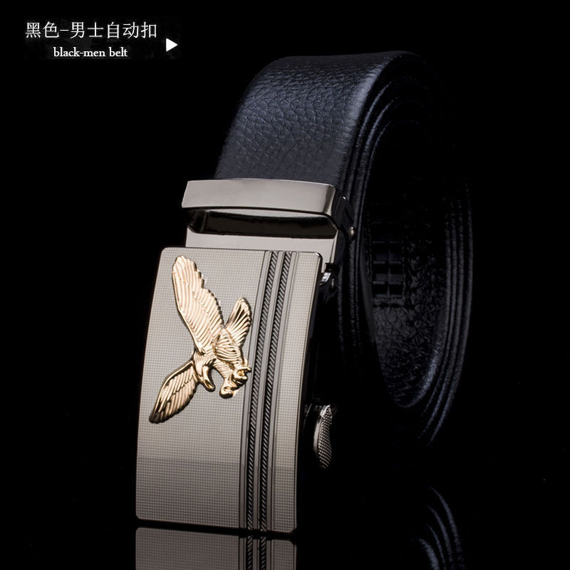 Men Fashion Eagle Pattern Automatic Buckle Layer Leather Belt