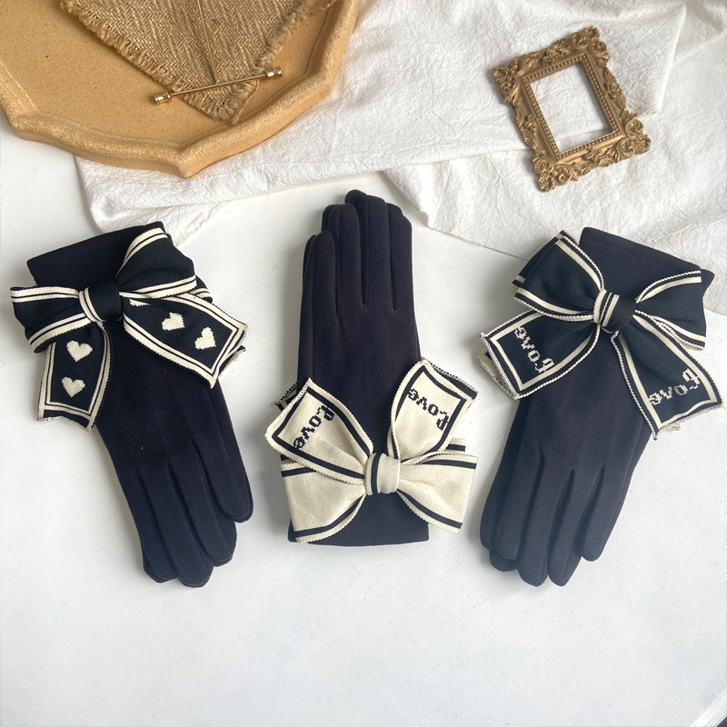 Women Fashion Simple Love Knitted Bowknot Gloves