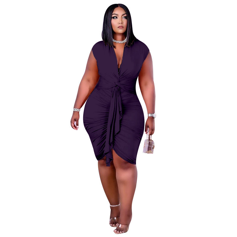 Plus Size Women'S Tie Pleated Dress