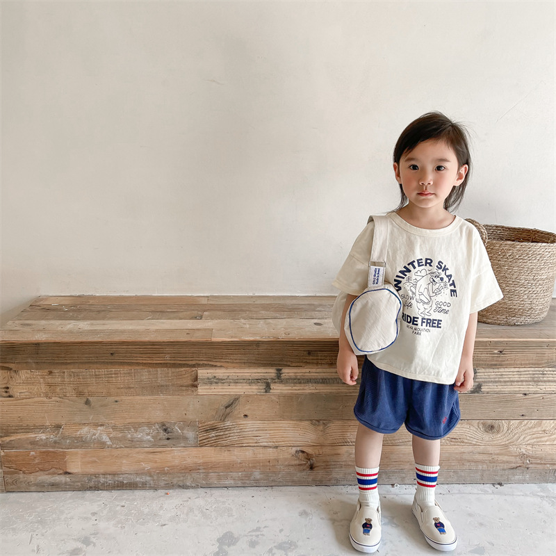 Kids Casual Letter Embroidery Solid Color Elastic Waist Basic Shorts