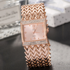 Women Fashion Square Diamond Number Alloy Bracelet Quartz Watch