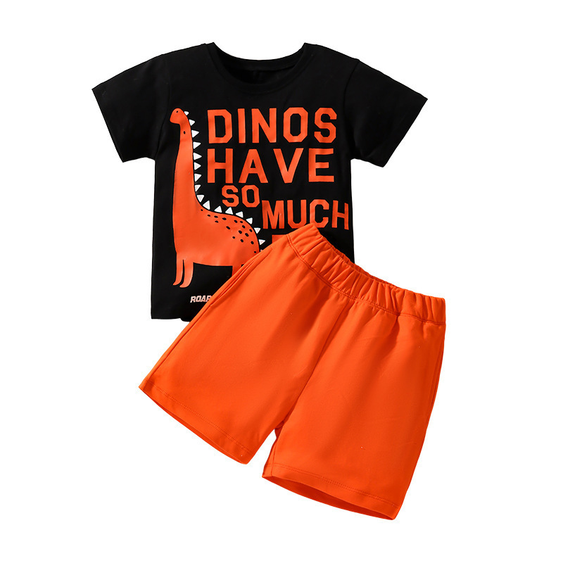 Children Kids Baby Fashion Boys Casual Basic Short Sleeve Dinosaur T-Shirt And Shorts 2pcs Set