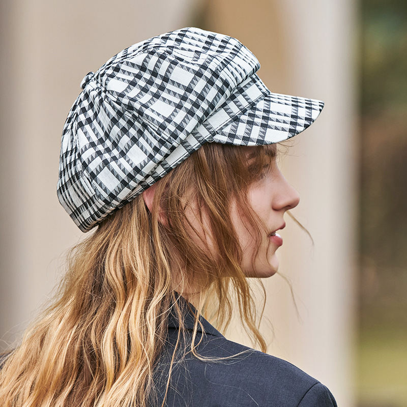 Women Casual Plaid Retro Cap