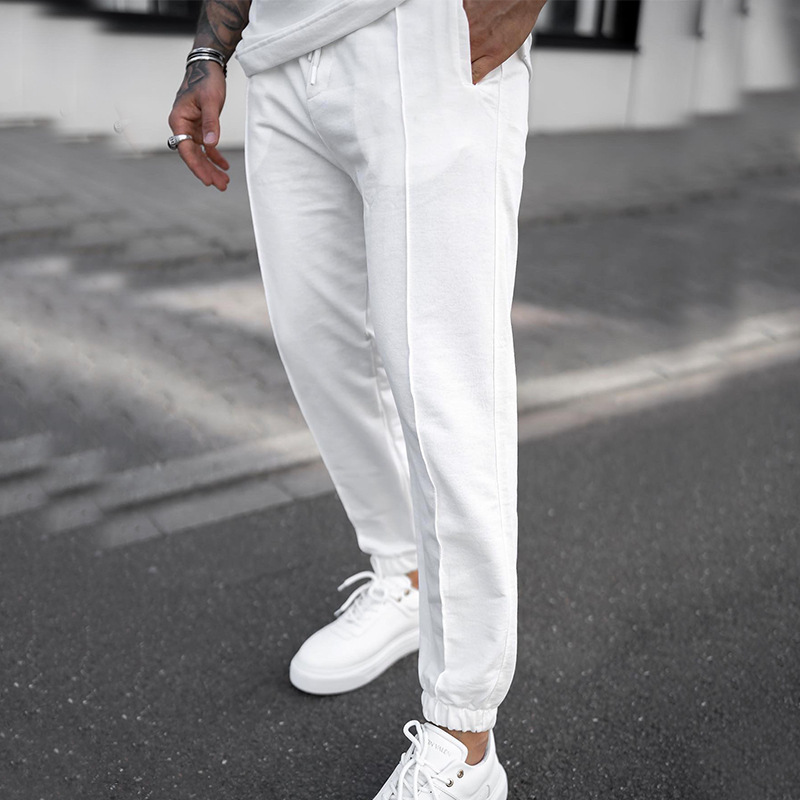 Men Casual Solid Color T-Shirt Trousers Loose Set