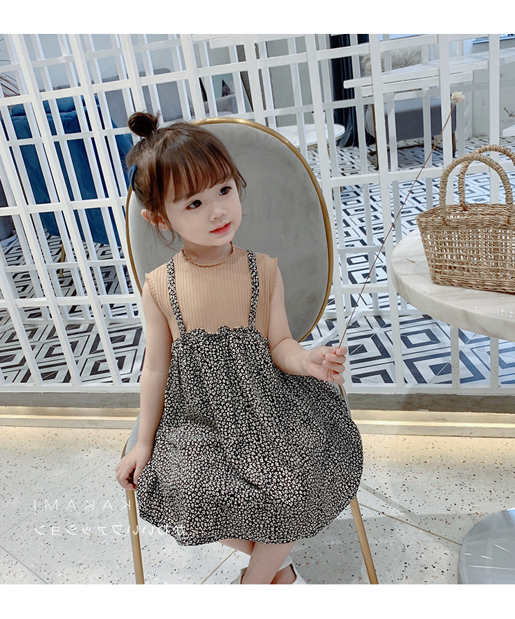 Children Kids Toddlers Girls Sleeveless Stitching Print Dress