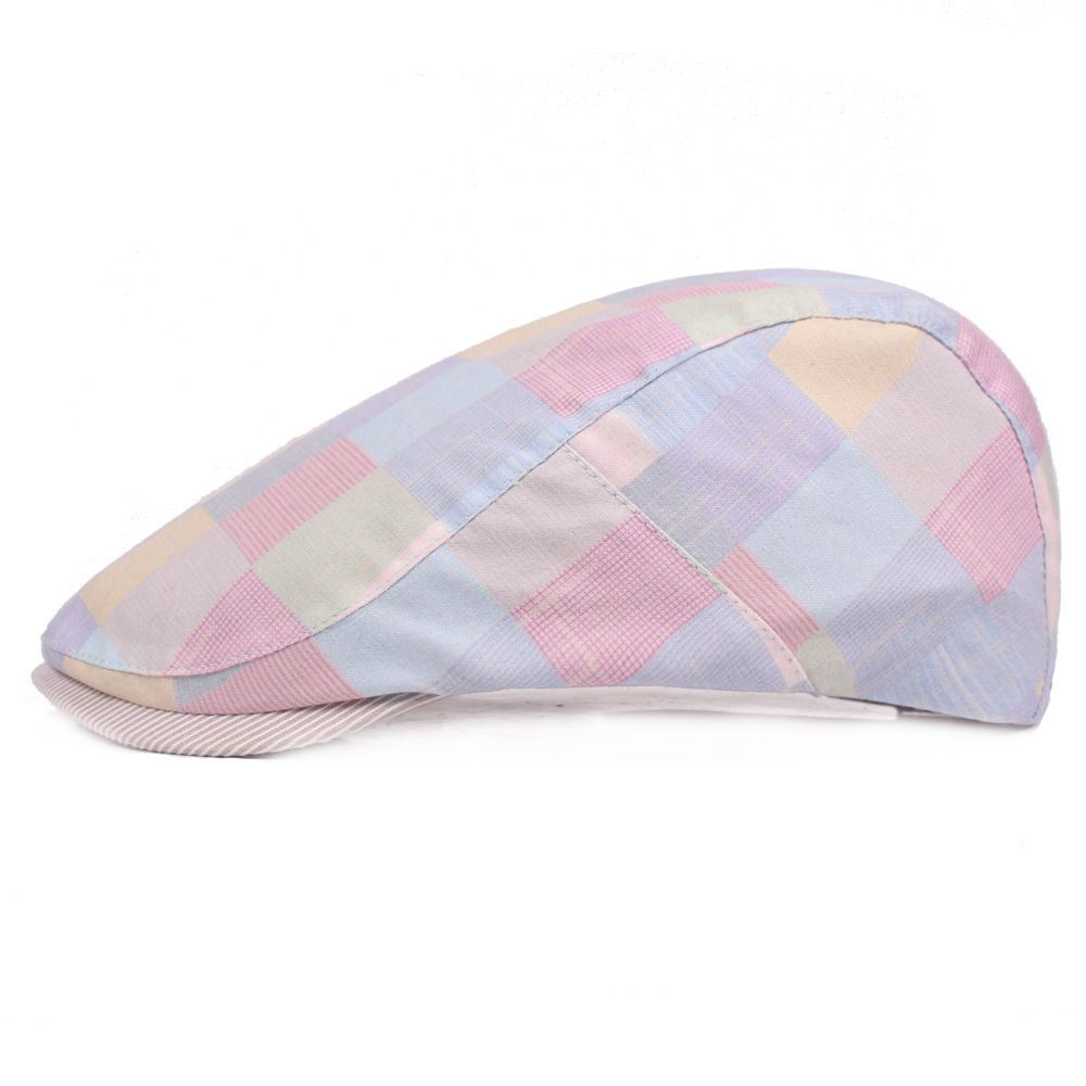 Women Block Color Plaid Pattern Peaked Cap