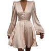 Women V-Neck Slim Long Lantern Sleeve Short Dress