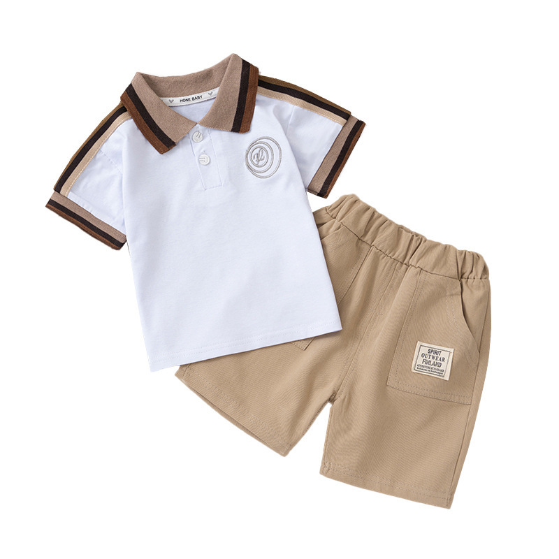 Children Kids Baby Fashion Boys Short Sleeve Embroidered Letters Polo T-Shirt And Shorts 2pcs Set