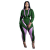 Plus Size Women Mesh Panel Round Neck Long Sleeve High Waist Slim Jumpsuit