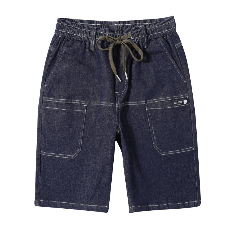 Men Casual Simple Large Pocket Decorated Mid Waist Tie Straight Loose Denim Shorts