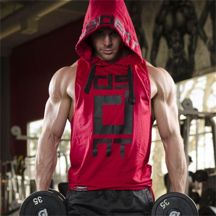 Men Casual Sports Sleeveless Hooded Slim Vest