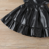 Children Kids Toddlers Fashion Girls Black Pu Leather Ruffled A-Line Dress