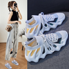 Women Fashion Soft Sole Flyknit Colorblock Knit Low Top Lace Up Sneakers