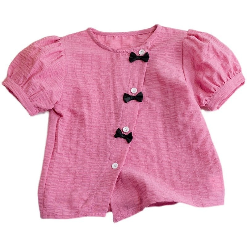Children Kids Toddlers Girls Puff Sleeve Bow T-Shirt