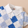 Children Kids Toddlers Boys Short-Sleeved Plaid Print Polo Top And Solid Color Shorts 2pcs Set