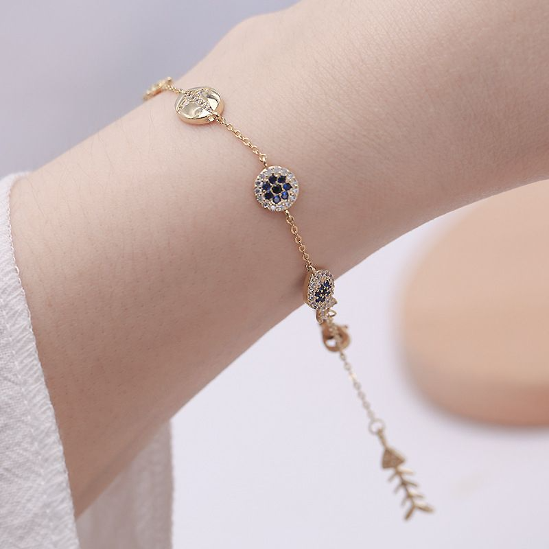 Simple Fashion Contrast Color Zircon Decor Gold Plated Brass Chain