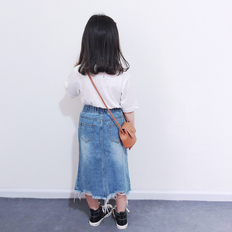 Kids Girls Personalized Irregular Tear Design Elastic Denim Skirt