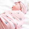 Baby Newborn Heart Print Swaddle Blanket And Headband 2pcs Set