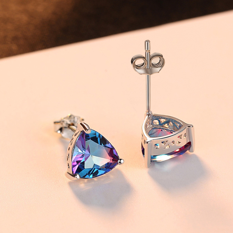 Women'S Fashion Sparkling Rainbow Stone Colorblock Sterling Silver Earrings