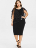 Women Plus Size Round Neck Short-Sleeved Chiffon Shawl Elegant Asymmetric Solid Midi Dress