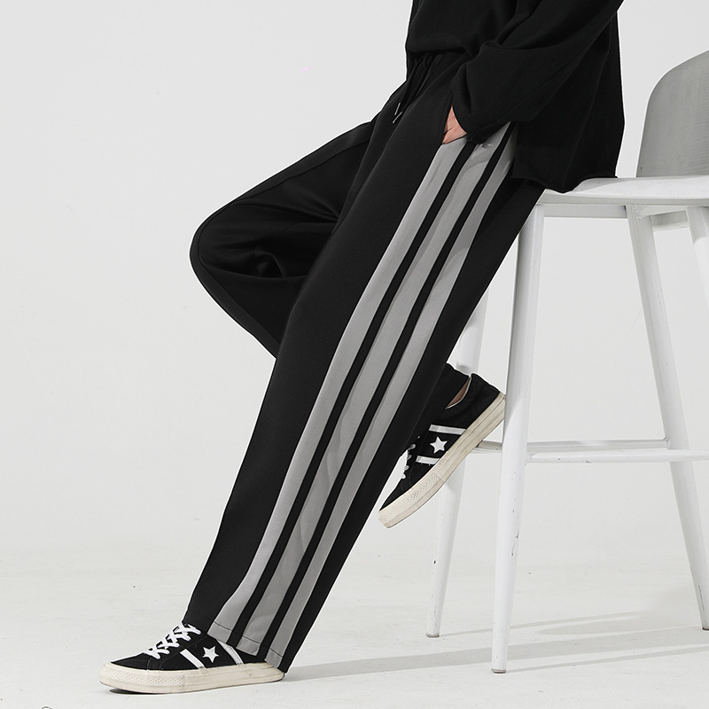 Men Casual Pants Loose Straight Stripe Sports Pants