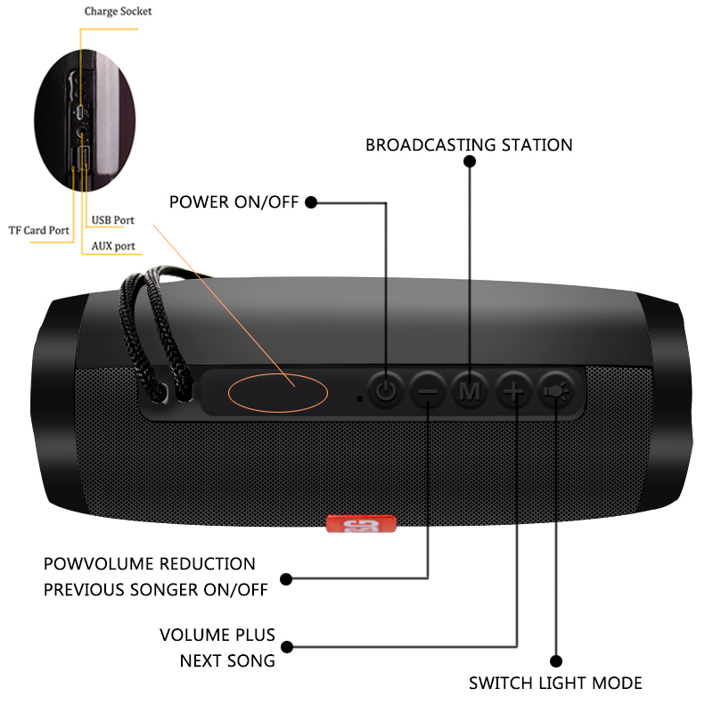 Portable Speaker Bluetooth Wireless Speaker With LED Light