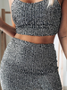 Women Fashion Sexy Sequin Spaghetti Strap Crop Camis And Mini Skirt Set