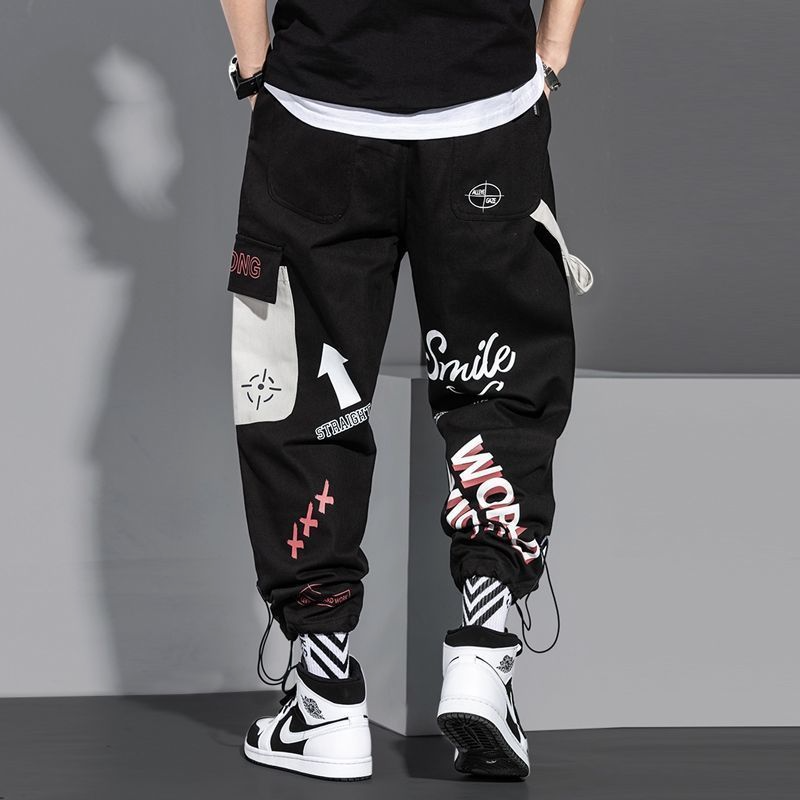 Men Casual Letter Graffiti Printed Straight Leg Pants