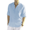 Men Fashion Solid Color Long Sleeve Loose Cotton Linen Collar Shirt