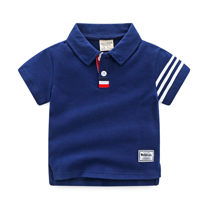 Kids Boys Basic Lapel Stripe Short Sleeve Polo Shirt Casual T-Shirt