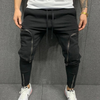 Men Fashion Zipper Patch Pockets Slim Fit Pants