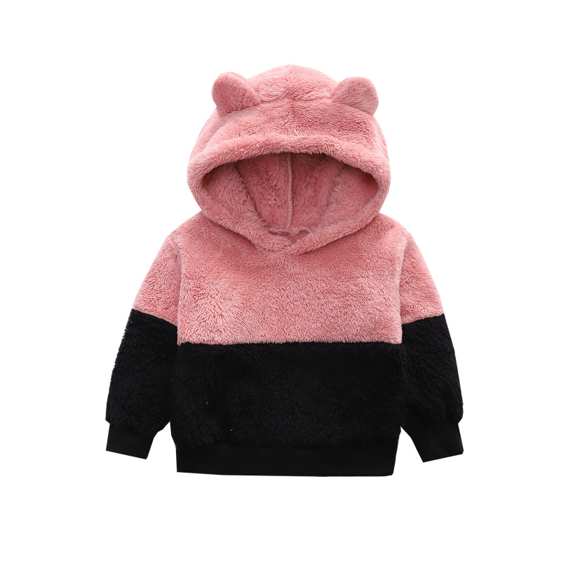 Children Kids Toddlers Boys Girls Color Matching Long-Sleeved Plush Hoodies