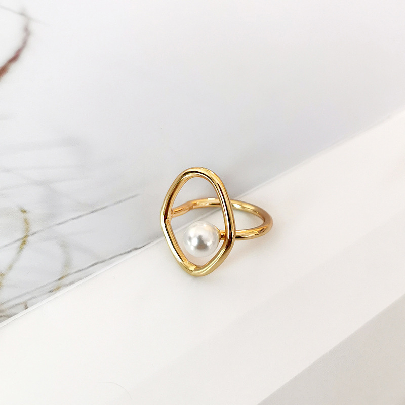 Women Simple Line Pearl Metal Ring ( 2 sets )