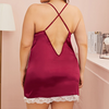 Women Elegant Sexy Pajamas Satin Lace Patchwork Backless Nightdress